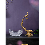 Чаша из прозрачного стекла на бронзовой подставке в виде павлина с рельефным хвостом Eden Garden варинант исполнения - 7 | Loft Concept в Рязани