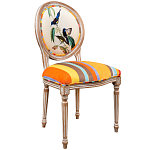 Стул бежевый в разноцветную полоску из натурального бука с изображением птиц и цветов Blooming Blue Birds Colorful Stripes Chair варинант исполнения - 2 | Loft Concept в Рязани