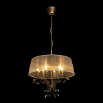 Люстра подвесная круглая с тканевым полупрозрачным абажуром и подвесками 6 ламп Gilded Elegance варинант исполнения - 3 | Loft Concept в Рязани