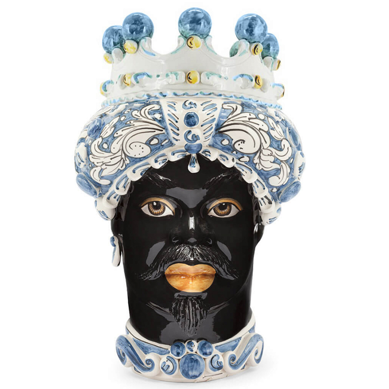Ваза VASE MORO MAN ORNATE H41 blue Синий Черный Ваза VASE MORO MAN ORNATE H41 blue Синий Черный в Рязани | Loft Concept