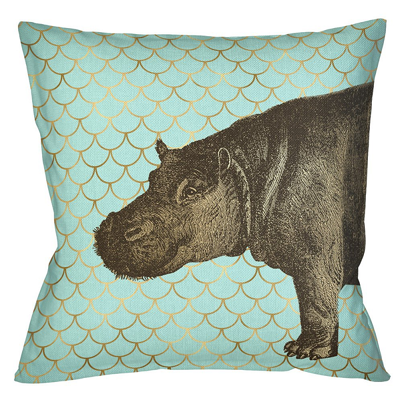 Подушка Safari light blue hippopotamus Бирюзовый Глянцевое золото Подушка Safari light blue hippopotamus Бирюзовый Глянцевое золото в Рязани | Loft Concept