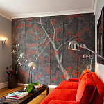 Обои ручная роспись Summer Night Blossom Original colourway on Edo Night painted silk варинант исполнения - 2 | Loft Concept в Рязани