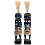 Комплект из 2-х деревянных статуэток Asmat Straw Headdress Statuettes Blue Colorful Tattoo варинант исполнения - 1 | Loft Concept в Рязани