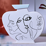 Ваза плоская белая с абстрактными черными линиями в форме лиц Faces of Imagination варинант исполнения - 4 | Loft Concept в Рязани