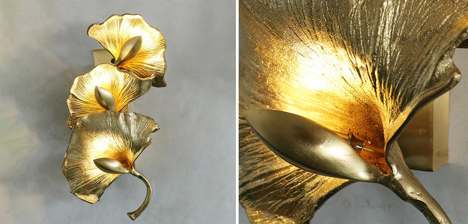 Дизайнерский настенный светильник Листья Гинкго Golden Ginkgo Leaves Дизайнерский настенный светильник Листья Гинкго Golden Ginkgo Leaves - Loft-Concept в Рязани