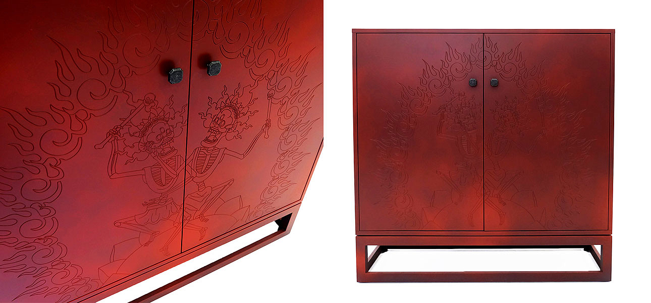 Красный комод с рельефным рисунком Red Dresser India Красный комод с рельефным рисунком Red Dresser India - Loft-Concept в Рязани