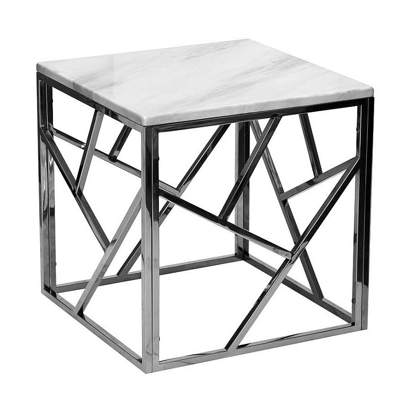 Приставной стол Serene Furnishing Chrome Marble Top Side Table Хром Белый Приставной стол Serene Furnishing Chrome Marble Top Side Table Хром Белый в Рязани | Loft Concept