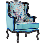 Кресло из натурального бука бирюзовое с изображением птиц и цветов Turquoise Chinoiserie Garden Armchair варинант исполнения - 2 | Loft Concept в Рязани