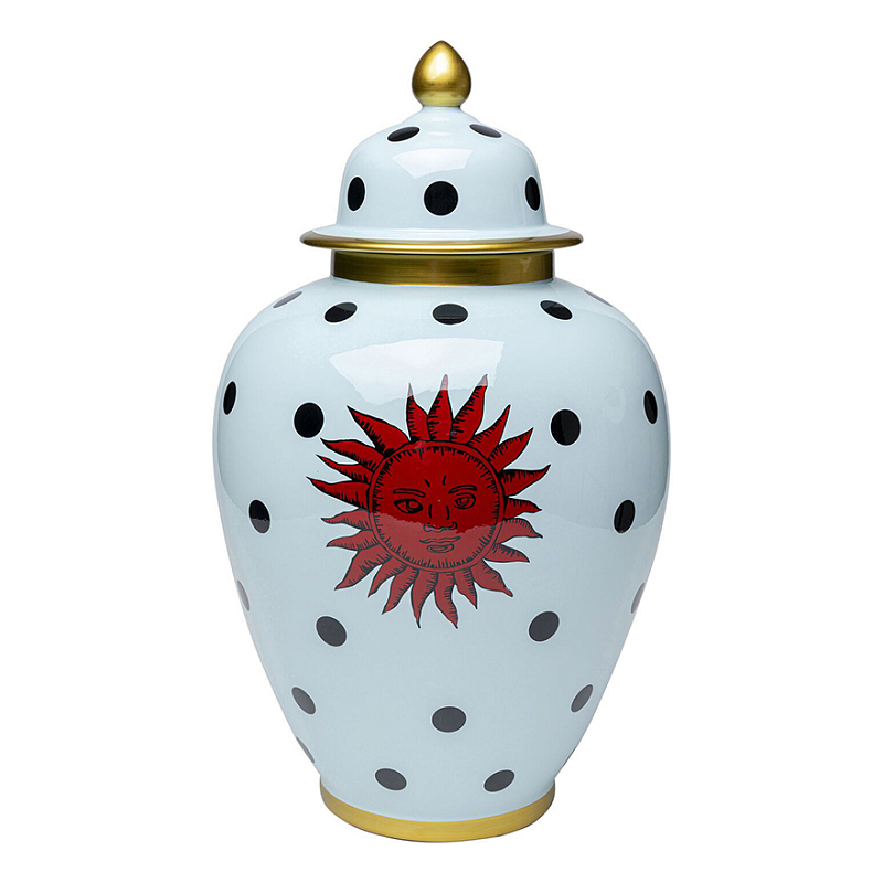 Ваза с крышкой белая Red Sun Белый Красный Ваза с крышкой белая Red Sun Белый Красный в Рязани | Loft Concept