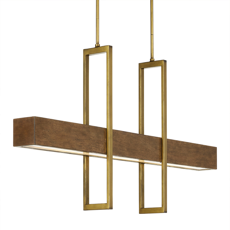Люстра линейная прямоугольная Wooden Straight Shapes Коричневый Латунь Люстра линейная прямоугольная Wooden Straight Shapes Коричневый Латунь в Рязани | Loft Concept