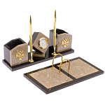 Настольный письменный набор из бежевого мрамора с часами Marble Accessory варинант исполнения - 2 | Loft Concept в Рязани