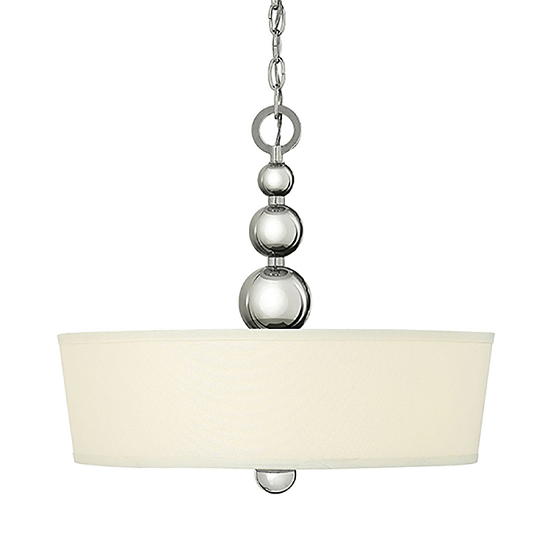 Люстра подвесная с белым тканевым цилиндрическим абажуром и декоративными шарами Hinkley Латунь Никель Бежевый в Рязани | Loft Concept 