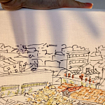 Настольная лампа с принтом на белом тканевом абажуре Roof Garden Lamp варинант исполнения - 2 | Loft Concept в Рязани