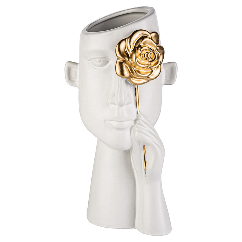 Ваза керамическая Face forever Flower Белый Золотой Ваза керамическая Face forever Flower Белый Золотой в Рязани | Loft Concept