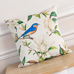 Декоративная подушка бежевая с изображением птица в саду Blooming Blue Birds варинант исполнения - 2 | Loft Concept в Рязани