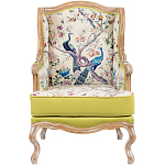 Кресло из натурального бука бежевое с изображением птиц и цветов Beige Green Chinoiserie Garden Armchair варинант исполнения - 1 | Loft Concept в Рязани