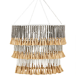 Люстра трехъярусная с декором из круглых деревянных бусин с кисточками Gray Brown Wooden Beads Chandelier варинант исполнения - 3 | Loft Concept в Рязани