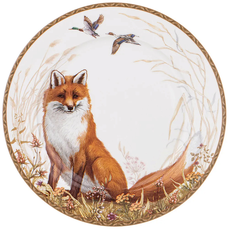 Тарелка закусочная из фарфора с изображением лисы Hunting Porcelain Collection Белый Коричневый Мульти Тарелка закусочная из фарфора с изображением лисы Hunting Porcelain Collection Белый Коричневый Мульти в Рязани | Loft Concept