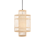 Подвесной светильник из деревянных прутьев с плафоном из натуральной ткани Light Inside the Cell варинант исполнения - 2 | Loft Concept в Рязани