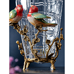 Ваза стеклянная прозрачная с бронзовым основанием в виде ветвей и фарфоровыми птичками Eden Garden варинант исполнения - 5 | Loft Concept в Рязани