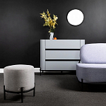 Круглый пуф на металлических ножках с обивкой из рогожки Casey Poof варинант исполнения - 4 | Loft Concept в Рязани