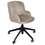 Стул с мягкой бежевой обивкой из велюра и подъемно-поворотным механизмом на черных колесиках Harper Beige варинант исполнения - 1 | Loft Concept в Рязани