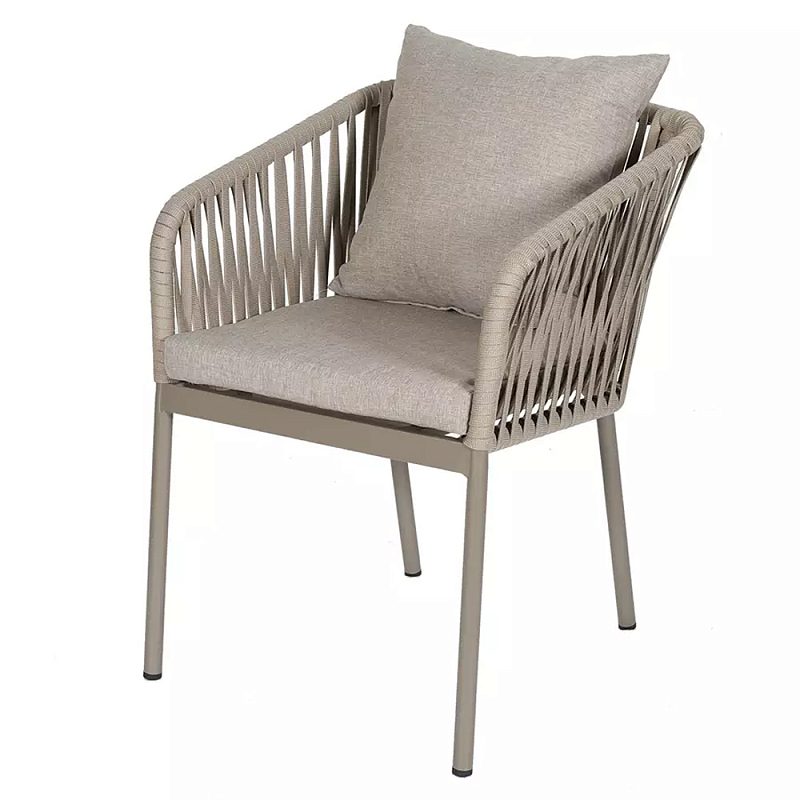 Стул серо-бежевый с декоративным плетением на спинке и подлокотниках Chair Weave Серо-бежевый Стул серо-бежевый с декоративным плетением на спинке и подлокотниках Chair Weave Серо-бежевый в Рязани | Loft Concept