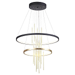 Люстра подвесная с 2-мя круглыми подвесами в черном и золотистом цвете и вертикальными подвесками Ring Horizontal варинант исполнения - 2 | Loft Concept в Рязани