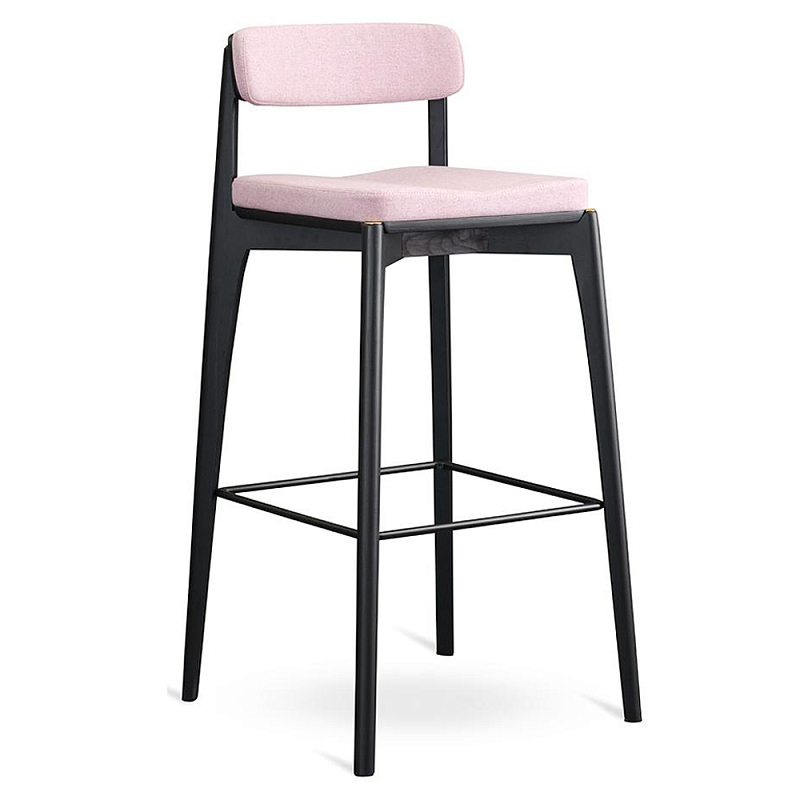 Барный стул из массива ясеня с обивкой из рогожки Elegant Ash Shape Ясень Темно-серый Розовый в Рязани | Loft Concept 