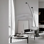 Торшер с изогнутой черной металлической стойкой и цилиндрическим плафоном Davide Groppi варинант исполнения - 7 | Loft Concept в Рязани