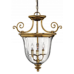 Люстра подвесная цвета латунь с прозрачным стеклянным плафоном и тремя лампами в классическом стиле на цепи Hinkley варинант исполнения - 1 | Loft Concept в Рязани