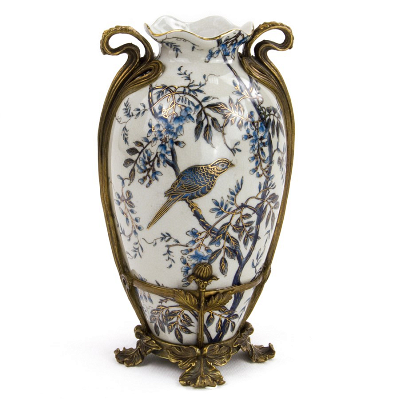 Ваза Blue and Bronze Bird Белый Бронза Синий Ваза Blue and Bronze Bird Белый Бронза Синий в Рязани | Loft Concept
