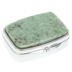 Таблетница карманная прямоугольная с 2-мя отделениями с зеркалом и накладкой из натурального камня Жадеит Silver Stone Pillboxes варинант исполнения - 1 | Loft Concept в Рязани