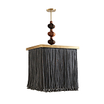 Люстра квадратная с бахромой и подвесом из деревянных бусин Psyche варинант исполнения - 1 | Loft Concept в Рязани