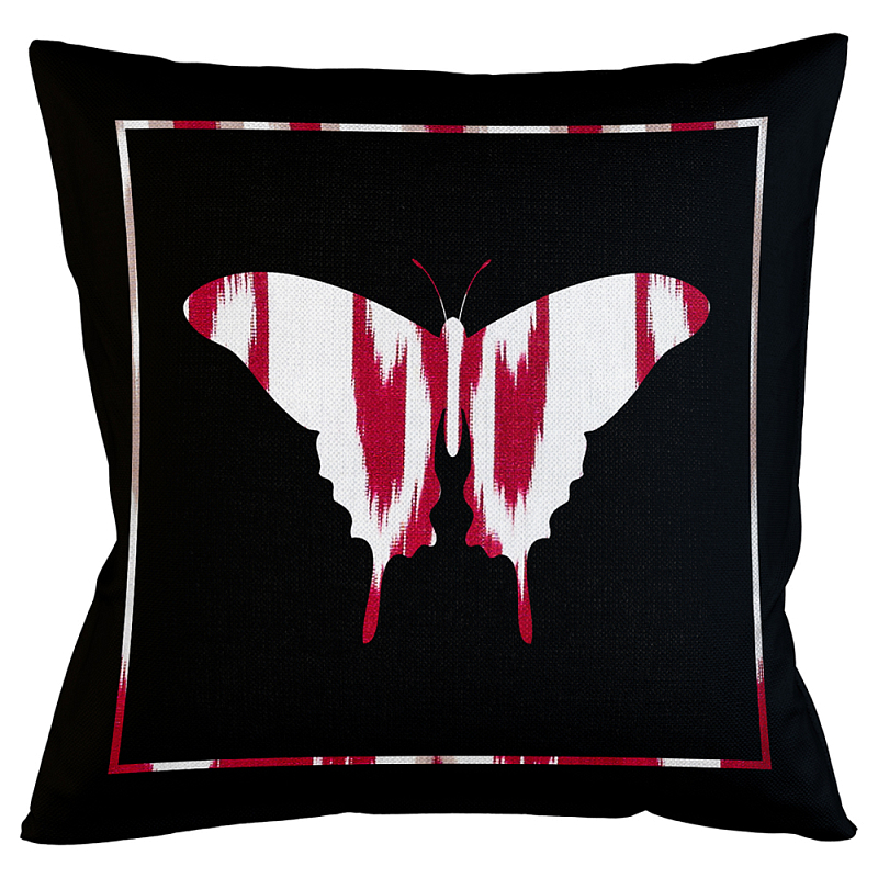 Подушка декоративная бабочка с красным узором Ikat Pattern Черный Белый Красный Бежевый Подушка декоративная бабочка с красным узором Ikat Pattern Черный Белый Красный Бежевый в Рязани | Loft Concept