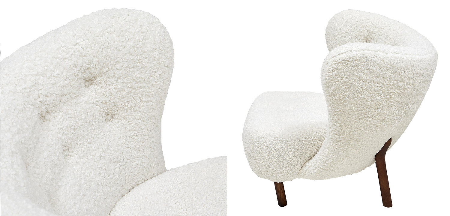 Дизайнерское кресло Boucle Neve White Armchair с обивкой букле и ножками из массива ясеня Дизайнерское кресло Boucle Neve White Armchair с обивкой букле и ножками из массива ясеня - Loft-Concept в Рязани