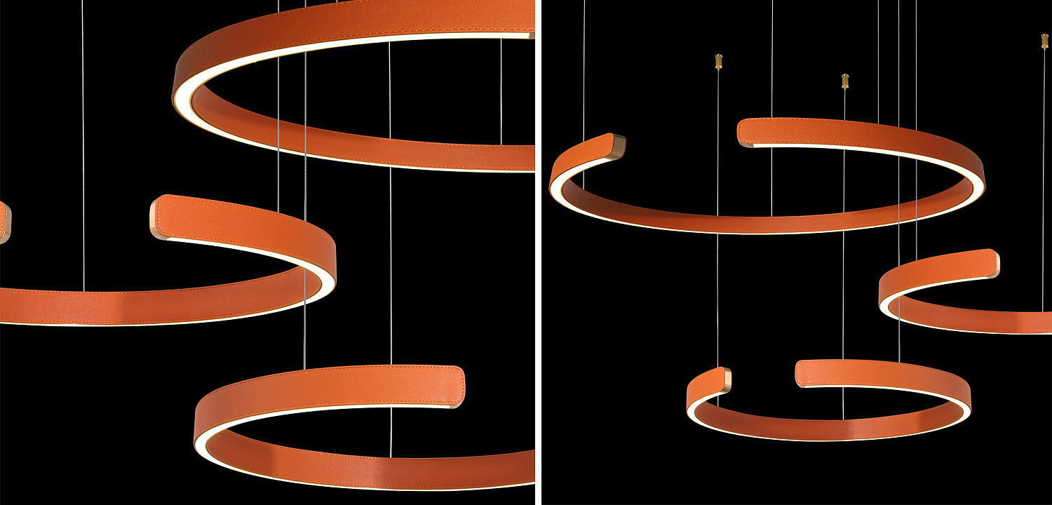 Люстра Half Ring 3 orange leather Люстра Half Ring 3 orange leather - Loft-Concept в Рязани