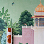 Обои ручная роспись Mahal Garden Original colourway on blue painted Xuan paper варинант исполнения - 3 | Loft Concept в Рязани