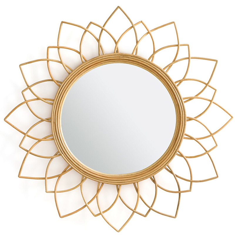 Зеркало из ротанга в форме цветка WICKER MIRROR 90 Бежевый Зеркало из ротанга в форме цветка WICKER MIRROR 90 Бежевый в Рязани | Loft Concept