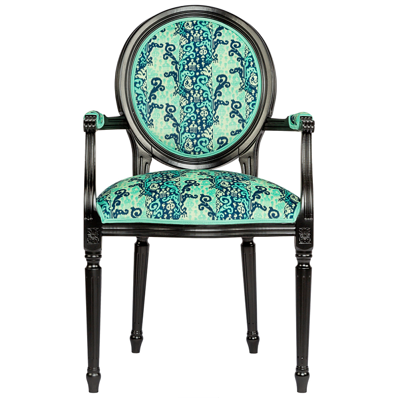 Стул из натурального бука с подлокотниками Ikat Pattern бирюзовый Черный Бирюзовый Стул из натурального бука с подлокотниками Ikat Pattern бирюзовый Черный Бирюзовый в Рязани | Loft Concept
