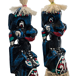 Комплект из 2-х деревянных статуэток Asmat Straw Headdress Statuettes Blue Red варинант исполнения - 3 | Loft Concept в Рязани