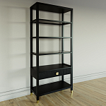 Стеллаж Elsa Dreams Black со стеклянными полками и ящиком варинант исполнения - 1 | Loft Concept в Рязани