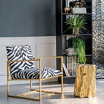 Кресло с металлическим золотистым каркасом и мягкой обивкой с чёрно-белым принтом зебры Wild animals варинант исполнения - 5 | Loft Concept в Рязани
