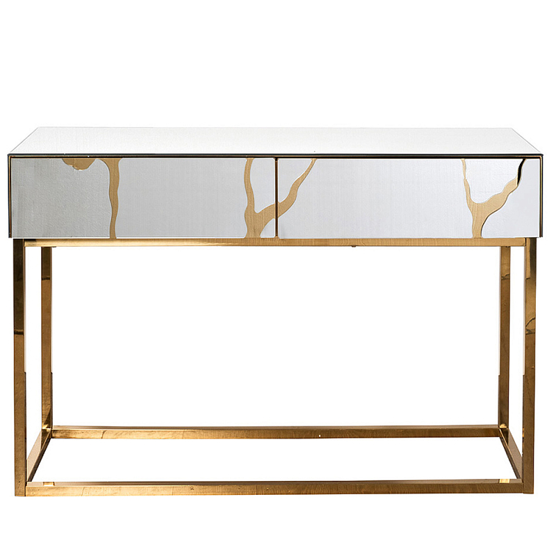 Консоль с ящиками зеркальная с золотым декором Gold Painted Mirror Console Зеркало Золотой Консоль с ящиками зеркальная с золотым декором Gold Painted Mirror Console Зеркало Золотой в Рязани | Loft Concept