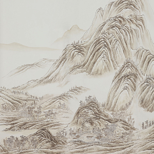 Обои ручная роспись A Thousand Li of Rivers and Mountains Special Colourway on Bleached White dyed silk 2