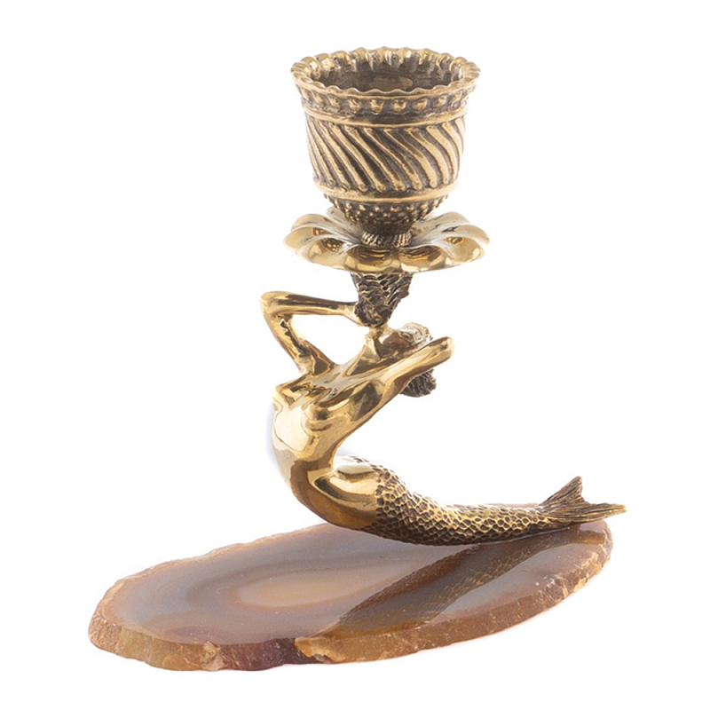 Подсвечник бронзовый из натурального камня агат Stone Candlestick Коричневый Золотой Подсвечник бронзовый из натурального камня агат Stone Candlestick Коричневый Золотой в Рязани | Loft Concept