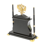 Часы настольные с Гербом России и 2-мя шариковыми ручками в комплекте Stone Clock варинант исполнения - 3 | Loft Concept в Рязани