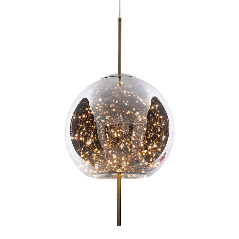 Подвесной светильник с гирляндой внутри круглого стеклянного плафона Garland Glass Hanging Lamp Латунь Дымчатый (Smoke) Подвесной светильник с гирляндой внутри круглого стеклянного плафона Garland Glass Hanging Lamp Латунь Дымчатый (Smoke) в Рязани | Loft Concept