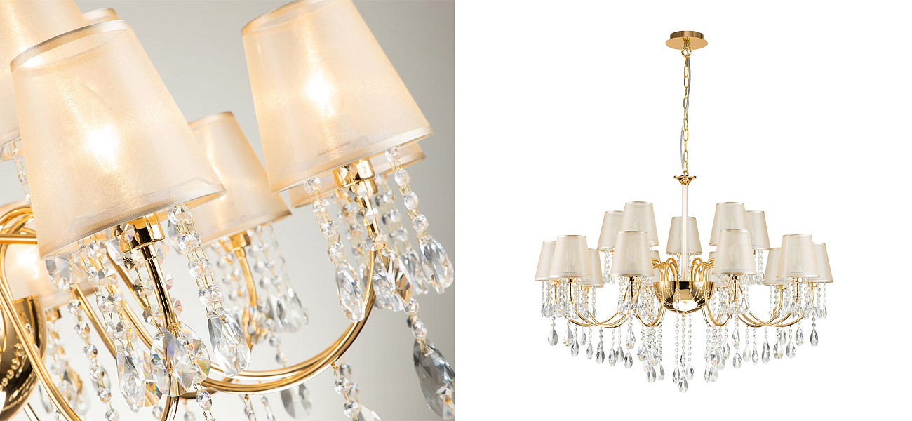 Двухъярусная люстра золотого цвета с хрустальным декором Dainty Light Двухъярусная люстра золотого цвета с хрустальным декором Dainty Light - Loft-Concept в Рязани