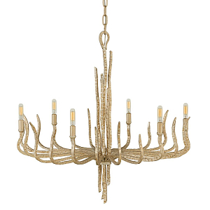 Люстра дизайнерская золотого цвета с 6-ю лампами на изогнутых рожках с текстурной поверхностью Hinkley